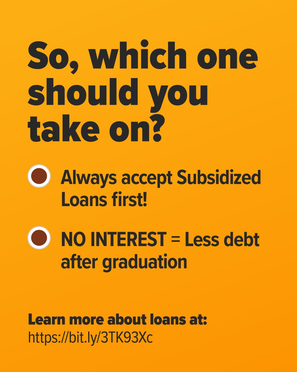 NYSStudentAid's tweet image. Not all federal student loans work the same way! Before borrowing for college, make sure you know the difference between Subsidized and Unsubsidized Loans.
Visit: bit.ly/40SSMTZ
#HESC #HigherEducation #FinancialAid