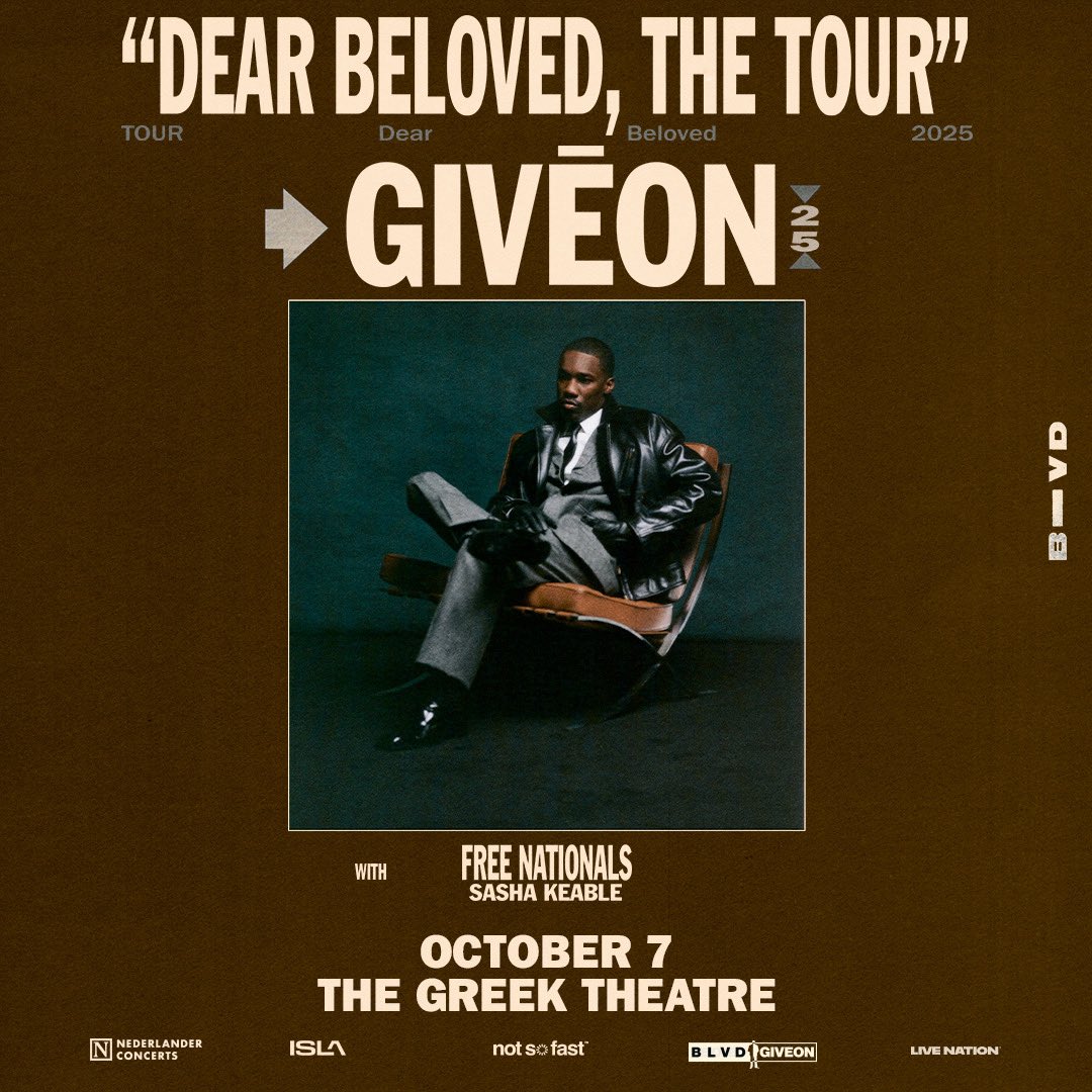 NederlanderLive's tweet image. It’s a Heartbreak Anniversary 💓 @giveon is turning the @Greek_Theatre to a Garden of Kisses on October 7th with special guests Free Nationals and @sashakeable ! 

Tickets go on sale this Friday at 10am: ticketmaster.com/event/090062F1…