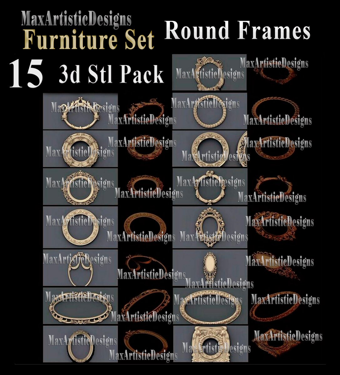 New product: 15 stl round/Oval frames 3d models for STL relief for cnc STL format frame 3d Relief - Download 👉🏽👉🏽 etsy.com/listing/113457…