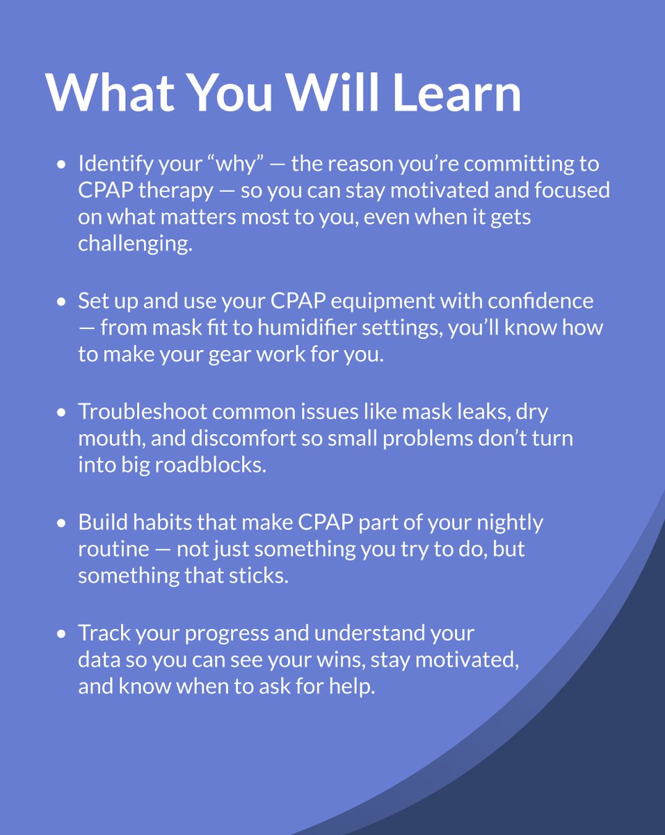 thesleepdoctor's tweet photo. Starting CPAP? It’s not always smooth sailing. 😵💨
The 30 Days to CPAP Success course helps you build comfort, confidence & consistency—one night at a time.
Led by Dr. Audrey Wells & RT Diane Salazar.
📩 Daily support
💤 Real progress
➡️ https://t.co/uygAy5smpI
#CPAPSuccess #SleepApnea #BetterSleep