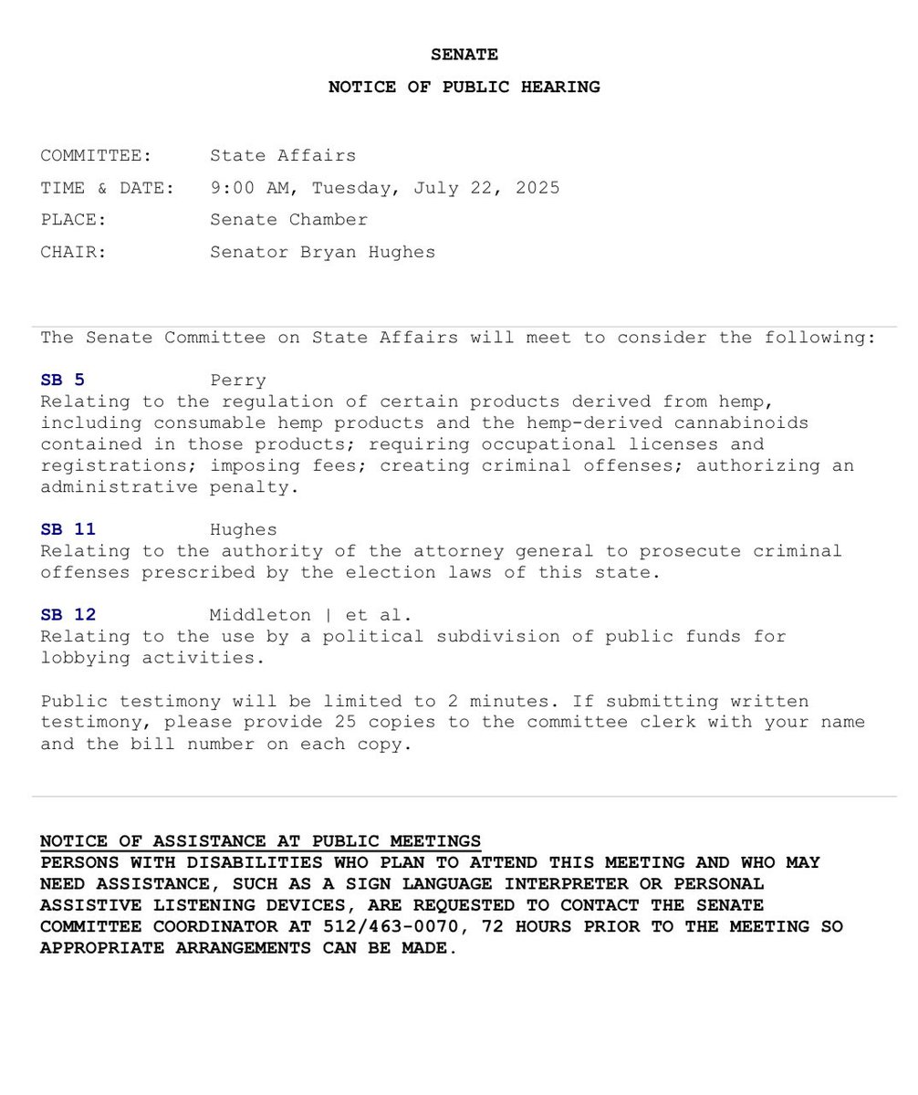 matlockfortexas's tweet image. I would like to point out that the #txlege broke the rules for @DanPatrick and SB5 by not giving a minimum of 24 hours notice of public hearings. Since special session officially began at noon on 7/21/25 and the hearing began at 9 AM on 7/22/25.