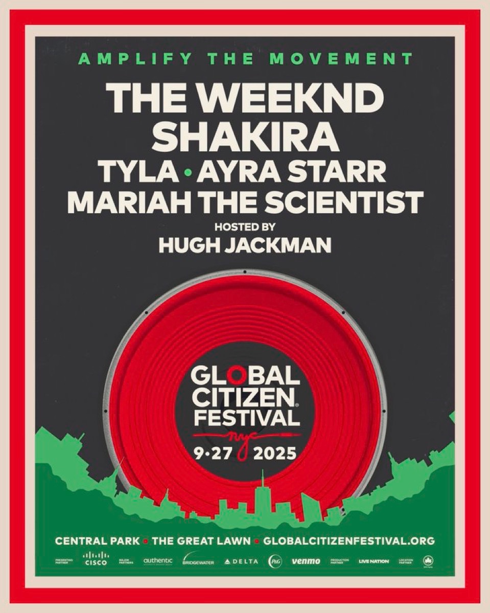 TheePopCore's tweet image. Global Citizen announces its festival lineup, featuring The Weeknd, Shakira, Tyla, Ayra Starr, and Mariah The Scientist, hosted by Hugh Jackman.
The event is scheduled for September 27, 2025.