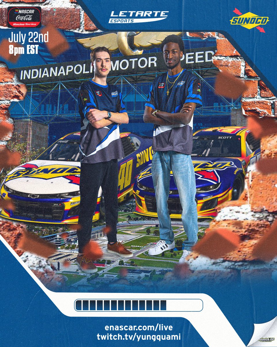 🏁: <a href="/ENASCARGG/">ENASCAR</a> <a href="/CocaColaRacing/">Coca-Cola Racing</a> <a href="/iRacing/">iRacing</a> Series
📍: <a href="/IMS/">Indianapolis Motor Speedway</a>
⏰: 8 p.m. ET (7:30 prerace)
🖥️: eNASCAR.com/Live

<a href="/SunocoRacing/">Sunoco</a>
#eCCiS / #eNASCAR / #FuelingVictories