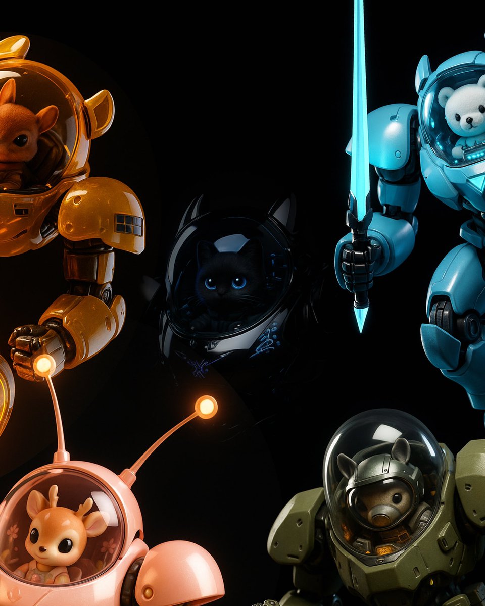 aerdna_c's tweet image. Squad assembled.
Each animal, a class.
Each mech, a function.
Magic support, heavy defense, long-range firepower, stealth, and blade combat.
Ready for deploy!