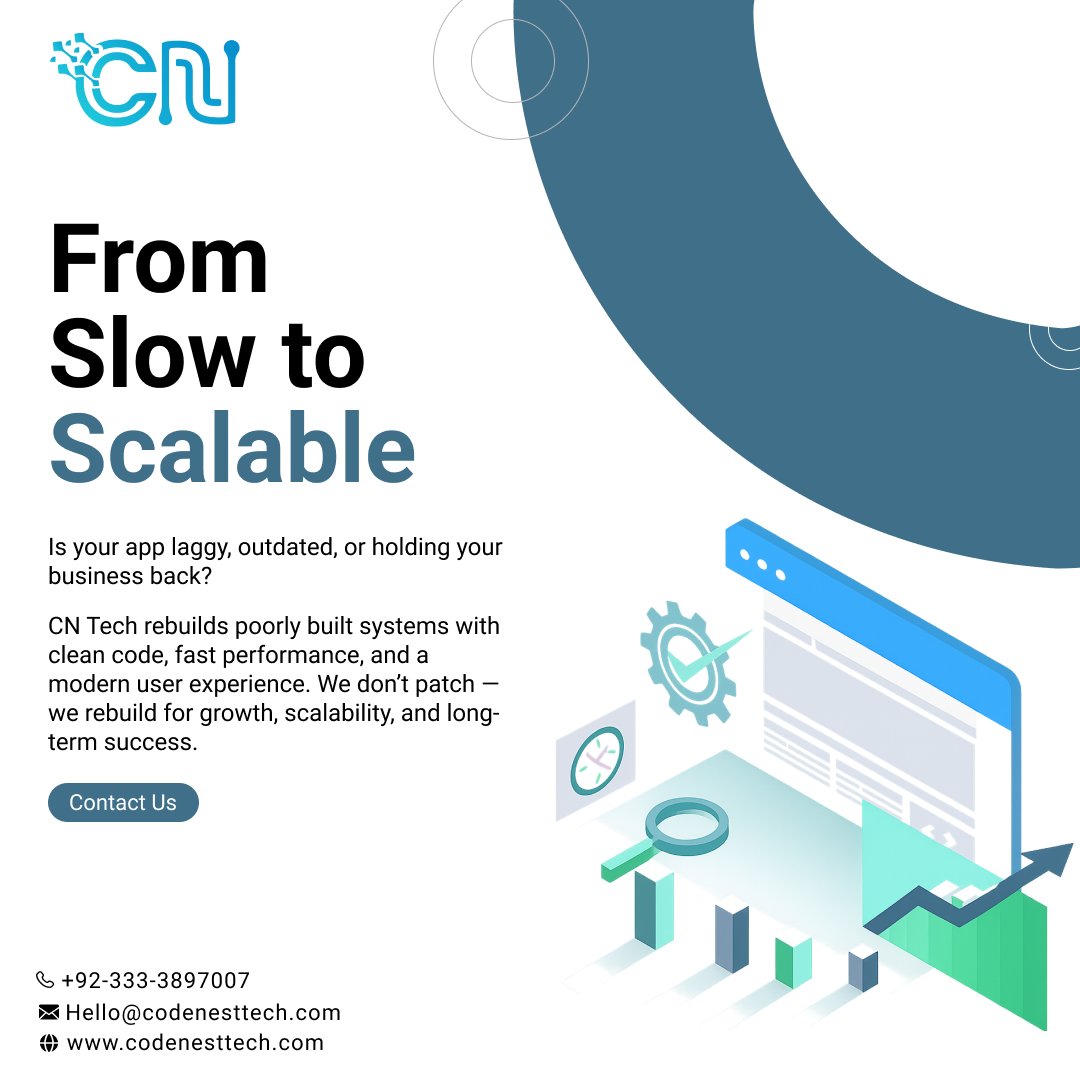 codenestech's tweet image. 🚧 Tired of dealing with a slow, broken system?
CN Tech replaces patchwork fixes with solid foundations — rebuilding apps with modern code, clean architecture, and real performance.

Let’s upgrade your tech. For good.
 #CNTech #CodeRefactoring #ModernApps #FixSlowSystems
