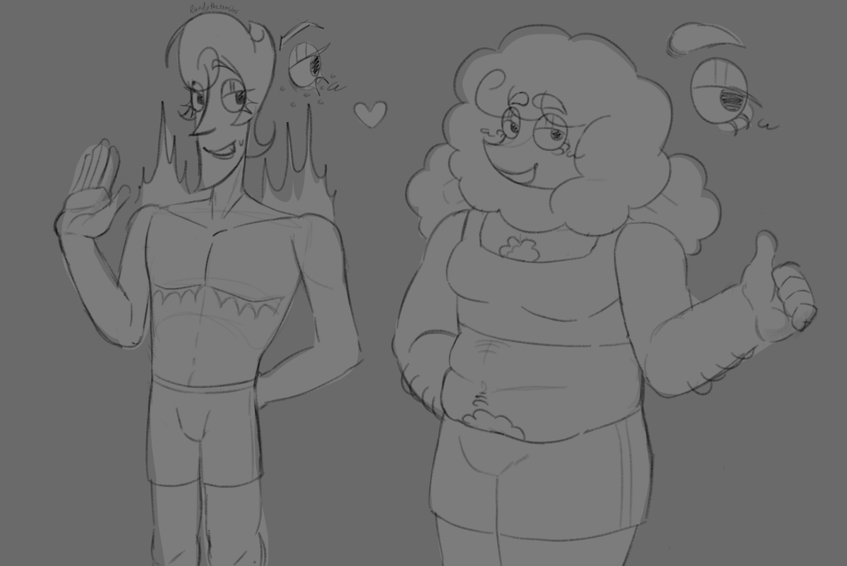 Randomly_Where's tweet image. Anyways we done. Lanino and Elnina Body hcs #DELTARUNE #lanino #elnina #weatherduo