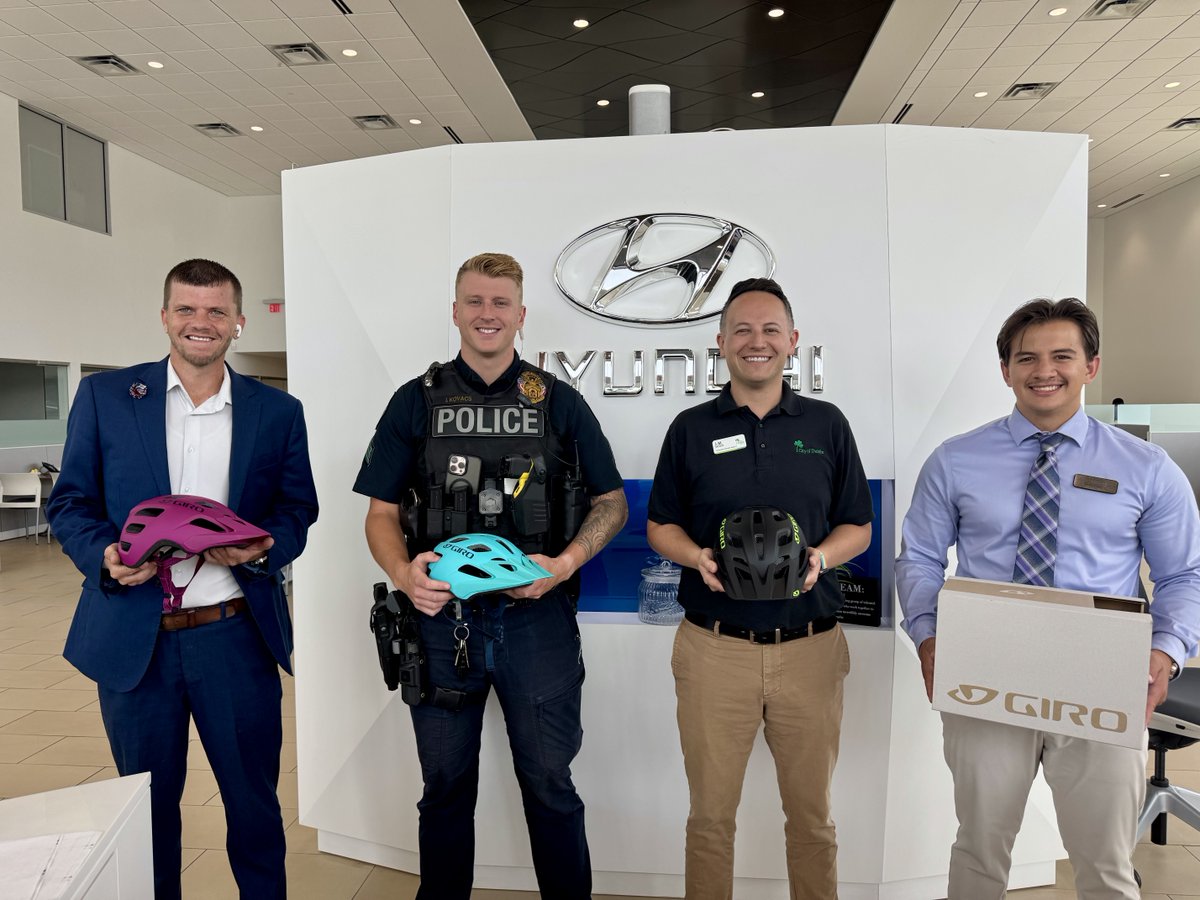 Rolling toward a safer Dublin with style and support! 🚲💚 A big thank you to @HyundiaofDublin for donating bike helmets to the City of Dublin!

Stop by the Mobility Concierge Booth on Friday, July 25, from 1 to 3 p.m. at the East Plaza Pavilion in Riverside Crossing Park to ask