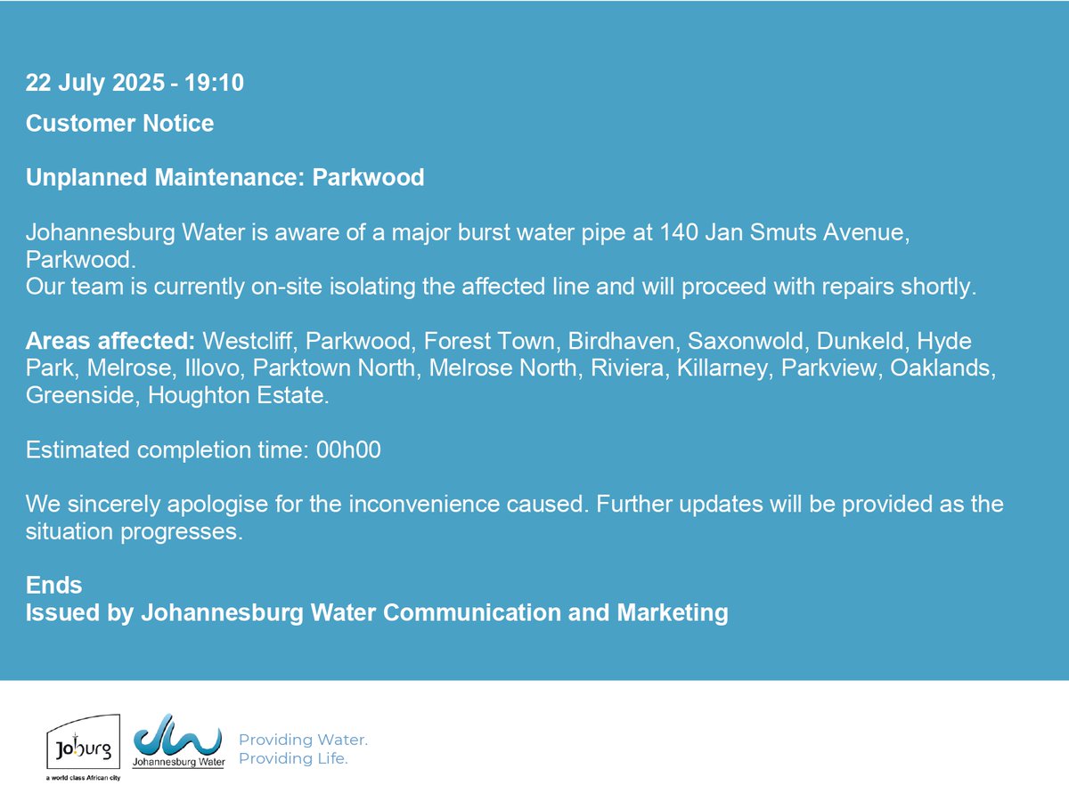 Johannesburg Water tweet media