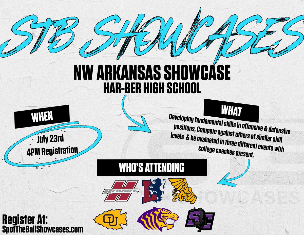 coachmcquillan's tweet image. 12 hours left to register!! Don’t miss the opportunity that nearly 100+ others have already registered for!
🔥𝙉𝙤𝙧𝙩𝙝𝙬𝙚𝙨𝙩 𝘼𝙧𝙠𝙖𝙣𝙨𝙖𝙨 𝙎𝙝𝙤𝙬𝙘𝙖𝙨𝙚🔥
🔗bit.ly/STB2025NWA
🗓️July 23rd
📍@HB_WildcatFB
#STBShowcases #A10Mentality