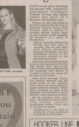 CnsprtrlRprt's tweet image. The DOJ is meeting with Ghislaine Maxwell today. In 1997, she played matchmaker for President Trump.