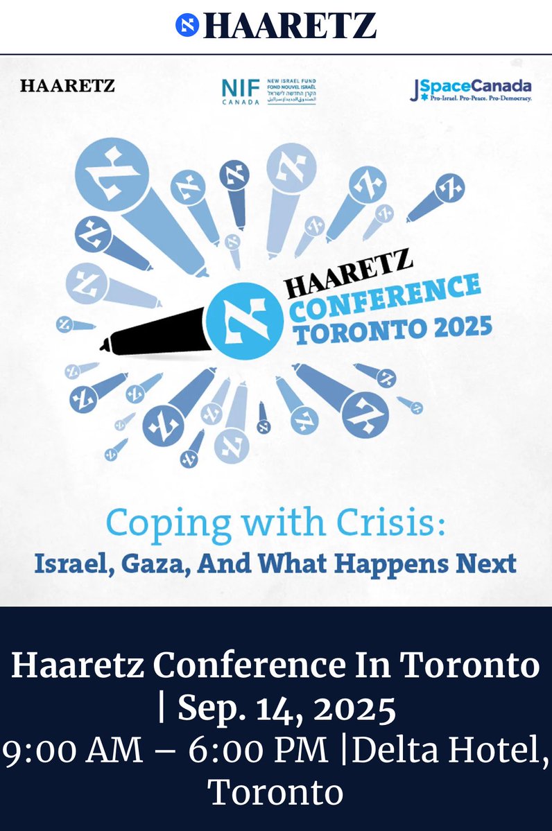 SMohyeddin's tweet image. .@haaretzcom has teamed up with @JSpaceCanada @NewIsraelFund to hold a conference in Toronto on September 14.
👉 haaretz.com/peace/2025-06-…