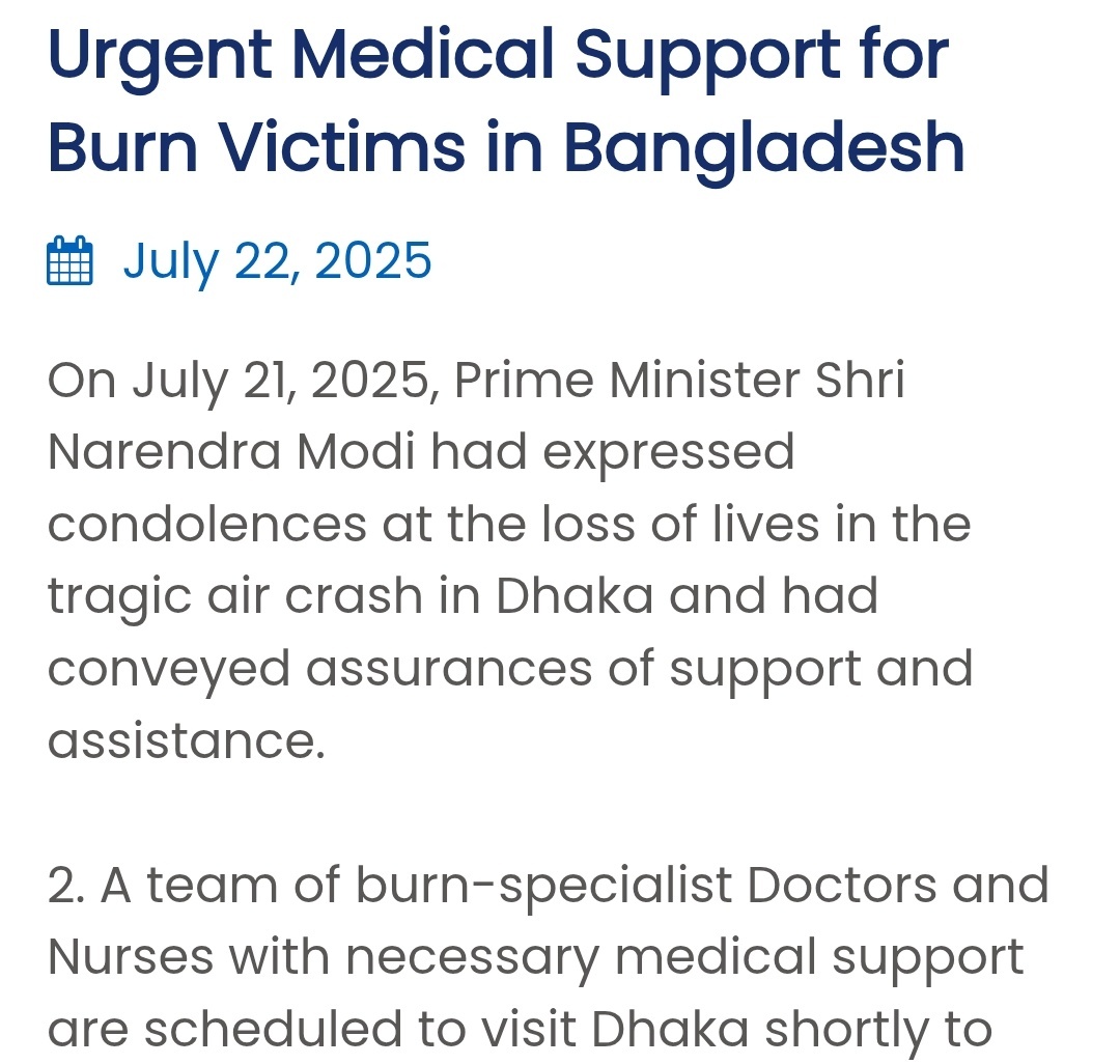 Big Breaking 🚨
Modiji is now helping plane crash victims of Bangladesh. 

Our sisters are raping by Islamists &amp; Hindu men are butchered in broad daylight in Bangladesh which is supported by Muhammad Yunus govt.

But Modiji is helping them, why..??