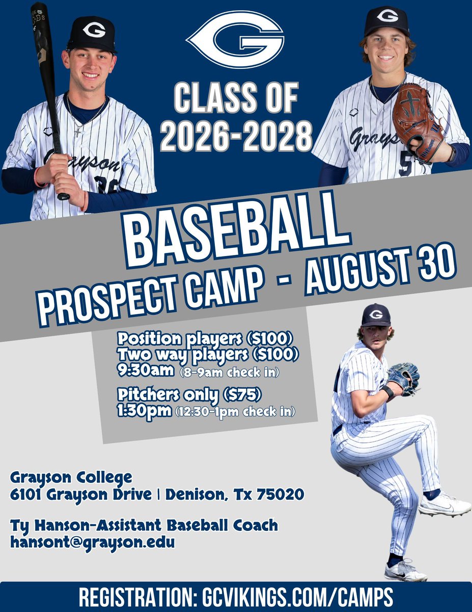 Grayson Baseball (@graysonbaseball) on Twitter photo Looking to play at the next level? Here’s your chance to put your talent and skill on display!
For more information and to register: tinyurl.com/5cv2mzy8
<a href="/CalHernandez1/">Cal Hernandez</a>
<a href="/T_Hanson4/">Ty Hanson</a>
<a href="/FlanaganConnor_/">Connor Flanagan</a> Looking to play at the next level? Here’s your chance to put your talent and skill on display!
For more information and to register: tinyurl.com/5cv2mzy8
<a href="/CalHernandez1/">Cal Hernandez</a>
<a href="/T_Hanson4/">Ty Hanson</a>
<a href="/FlanaganConnor_/">Connor Flanagan</a>
