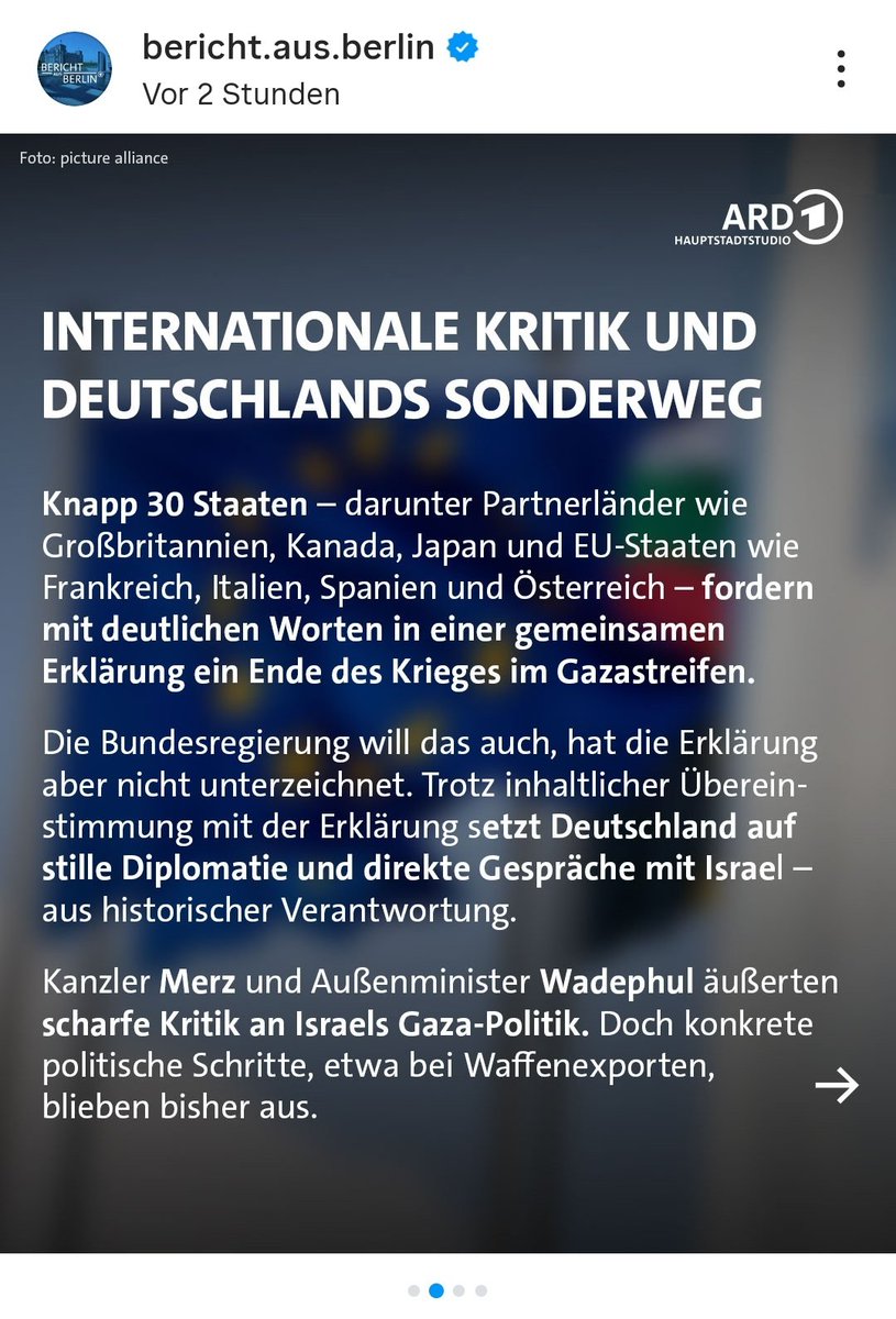 JoergMGehrke's tweet image. Der @ARD_BaB schreibt bei Insta dramatisch von "Deutschlands Sonderweg" und "Gefahr der Isolation", obwohl auch einige weitere EU-Staaten die Erklärung zu Gaza nicht unterzeichnet haben. Ist das noch Journalismus oder Aktivismus, um medial Druck auf die Bundesregierung auszuüben?