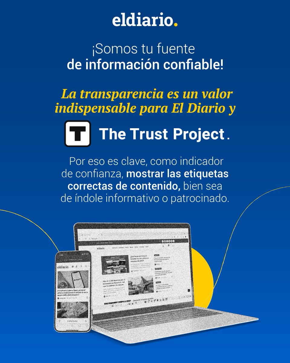eldiario's tweet image. En El Diario estamos felices de anunciar que somos el primer medio venezolano en obtener la certificación de The Trust Project (@_trustproject). Esto nos une a 300 medios afiliados que promueven precisión y confianza.
Conoce más aquí 👇
eldiario.com/2025/04/29/el-…