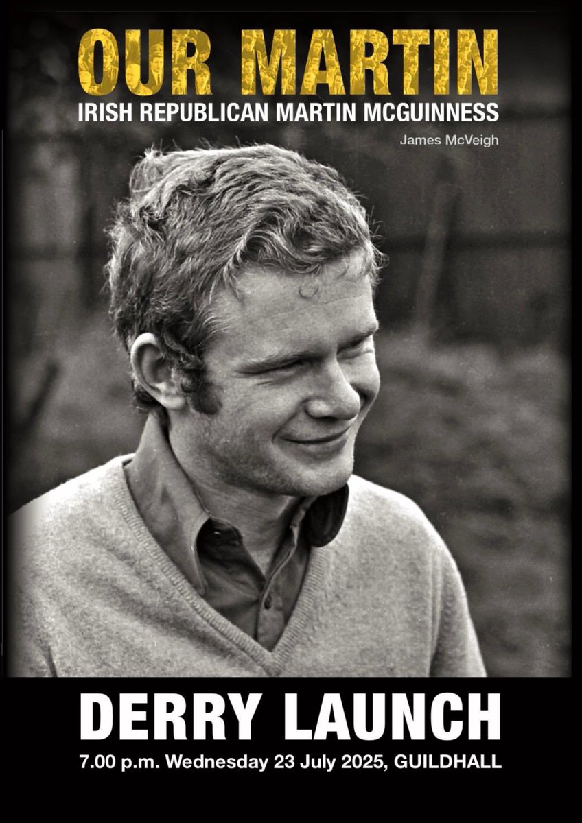 sinnfeinireland's tweet image. Tomorrow evening, republicans from across Ireland will gather in Derry for the launch of ‘Our Martin’.
The book details stories of Martin’s life told by his family and friends, and also includes previously unseen photos of Martin.
Bígí linn and remember our Chieftain.