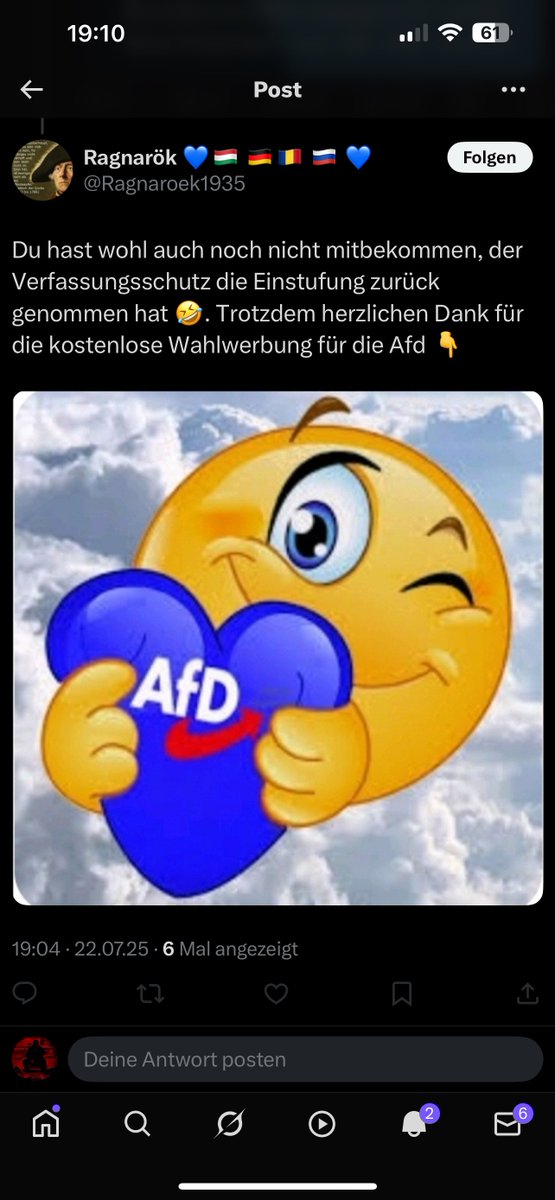 m_t_mask's tweet image. Ich poste, dass der Verfassungsschutz die Beschwerden der AfD gegen die Einstufung als gesichert rechtsextrem abgewiesen hat.
Unten seht ihr eine Reaktion darauf.
Das Argument „brainwashed“ sollte kein AfD-Wähler je wieder in den Mund nehmen dürfen.