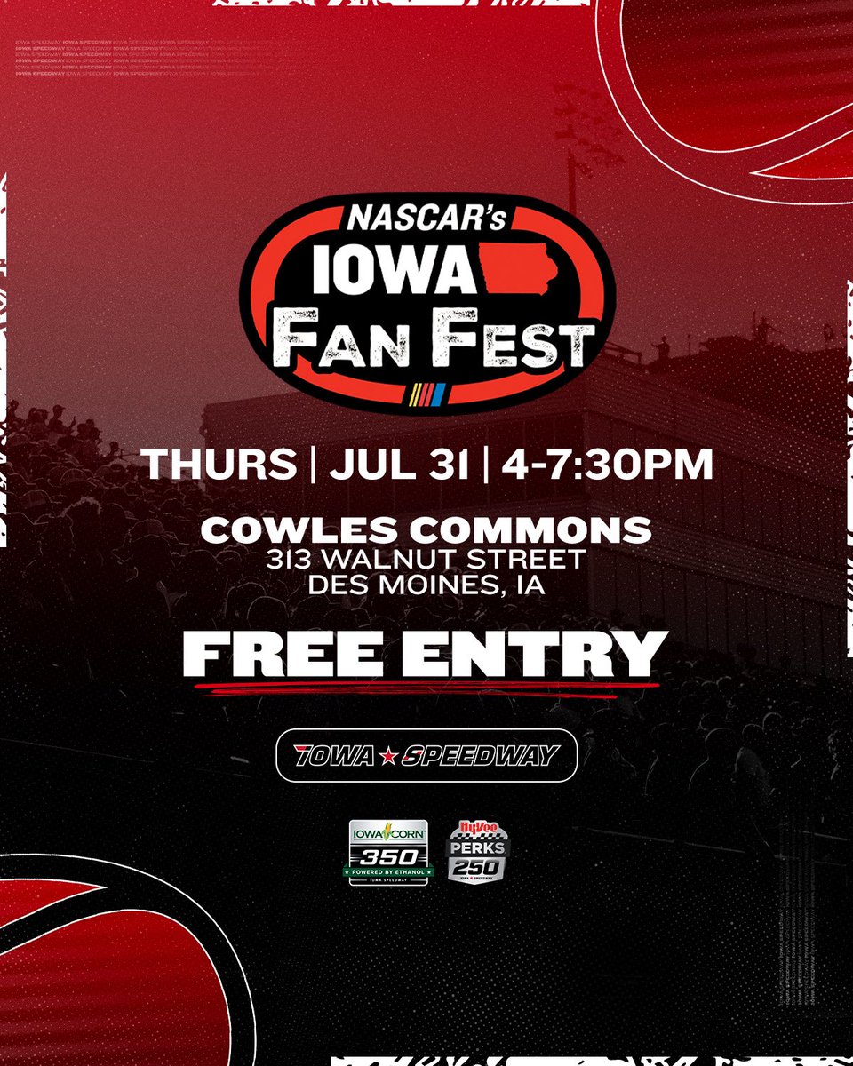 CELEBRATE RACE WEEK!

Join us for a FREE welcome party in Des Moines to kick off race week!

Show cars, driver appearances, and FREE  Deardoff Sweet Corn for first 500 guests courtesy of <a href="/iowa_corn/">Iowa Corn</a> and <a href="/HyVee/">Hy-Vee</a>!