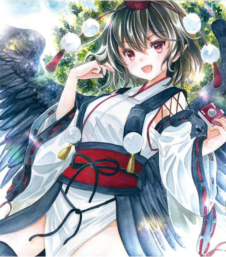 a_hazike's tweet image. 【アナログ絵】天狗装束あややでお祝い~‼️(過去絵です/若干CG加工有り)
#7月23日は射命丸文の日