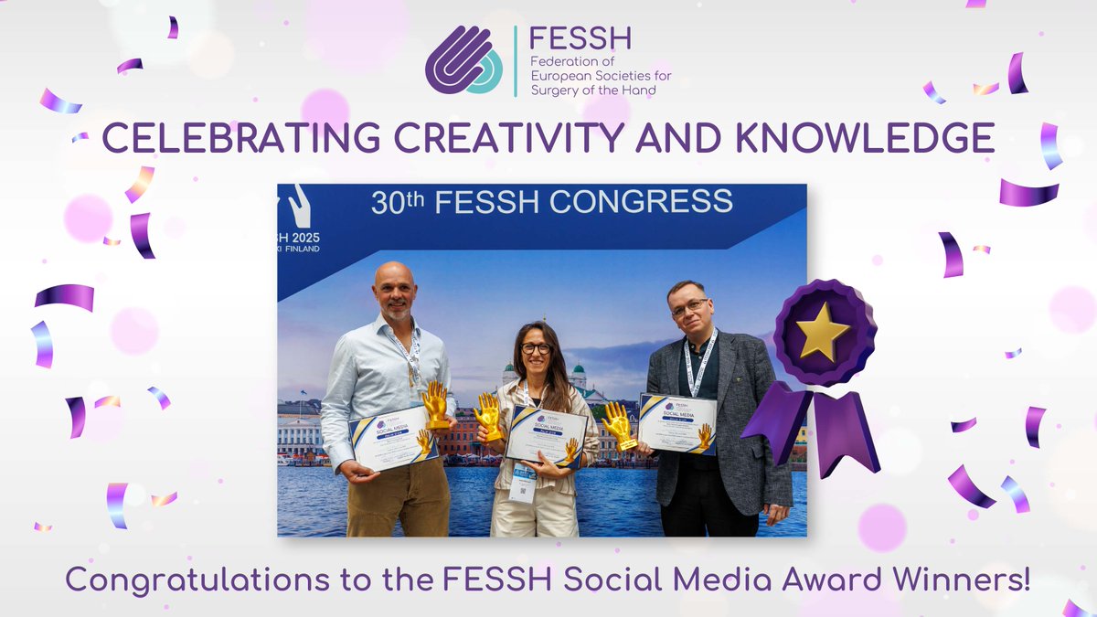 Congrats to the FESSH Social Media Award winners at #FESSH2025! 🏆
Amazing creativity in sharing Hand Surgery knowledge. 
Let’s keep spreading knowledge and connecting online!