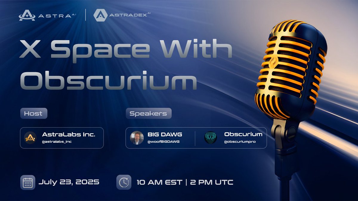 AstraLabs_Inc's tweet image. 🎙Join us for an exciting X  Space With @ObscuriumPro🎙

Topic: Obscurium | Cross-Chain Privacy Protocol
Date: 23 July -  10 AM EDT | 2 PM UTC 
XSpace: 
StageX: app.stagex.space/j/SemTccQr

StageX is the Reddit-style decentralized Q&amp;amp;A layer for live Spaces.…