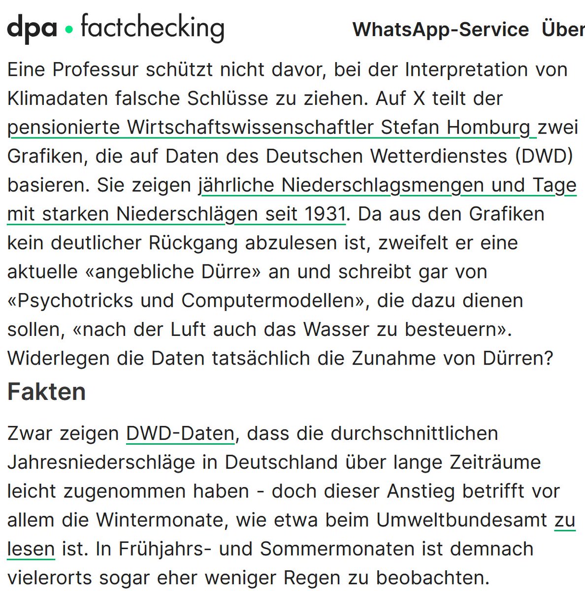 Dürre-Schwindel
dpa fährt schwere Geschütze gegen mich auf, von Helmholtz-Dürre bis zur Grünen-Stiftung. Was fehlt? Ein Dürrenachweis.

Hintergrund: Faktenchecker haben gelernt, was Sokrates als „Rabulistik” verachtete, nämlich wie man mit einer falschen Behauptung Recht behält: