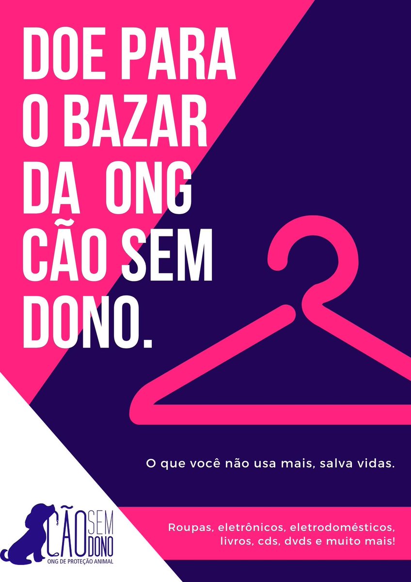caogonhal's tweet image. São Paulo/SP
VOCÊ TEM ALGO QUE NÃO USA MAIS? Doe para o bazar da @caosemdono
Uma equipe retira em sua casa na capital paulista e região metropolitana.ara doar, basta mandar um e-mail para: faleconosco@caosemdono.com.br informando tipo de doação, endereço e telefone de contato