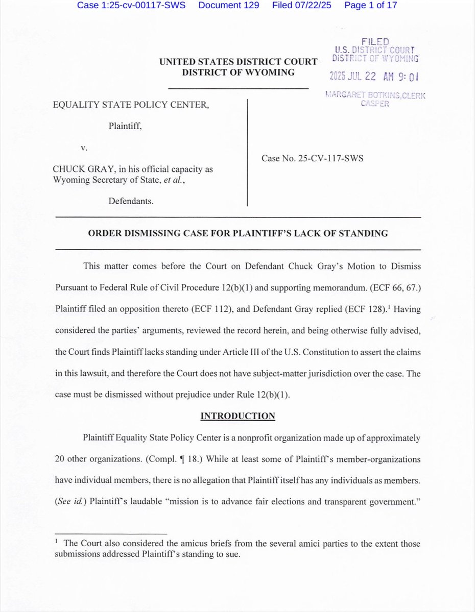 AZSenateGOP's tweet image. 🚨BREAKING: ELECTION INTEGRITY WIN🚨
A federal court just dismissed the lawsuit against Wyoming’s proof-of-citizenship voting law—citing lack of standing by Marc Elias-led special interest group.
Arizona Senate Republicans proudly joined this fight. The message is clear: states…
