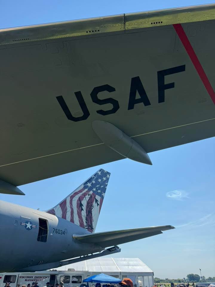 ShayneB52's tweet image. Lots of cool pics of my Peggy at Oshkosh WI this week. ❤️‍🔥❤️‍🔥 KC-46 Pegasus NHANG Live free or Die🇺🇸 
NKAWTG 

It took 14 days for this and we painted it in Alaska at the big paint facility at Elmendorf AFB. 

Ill make a video of that process later. ❤️