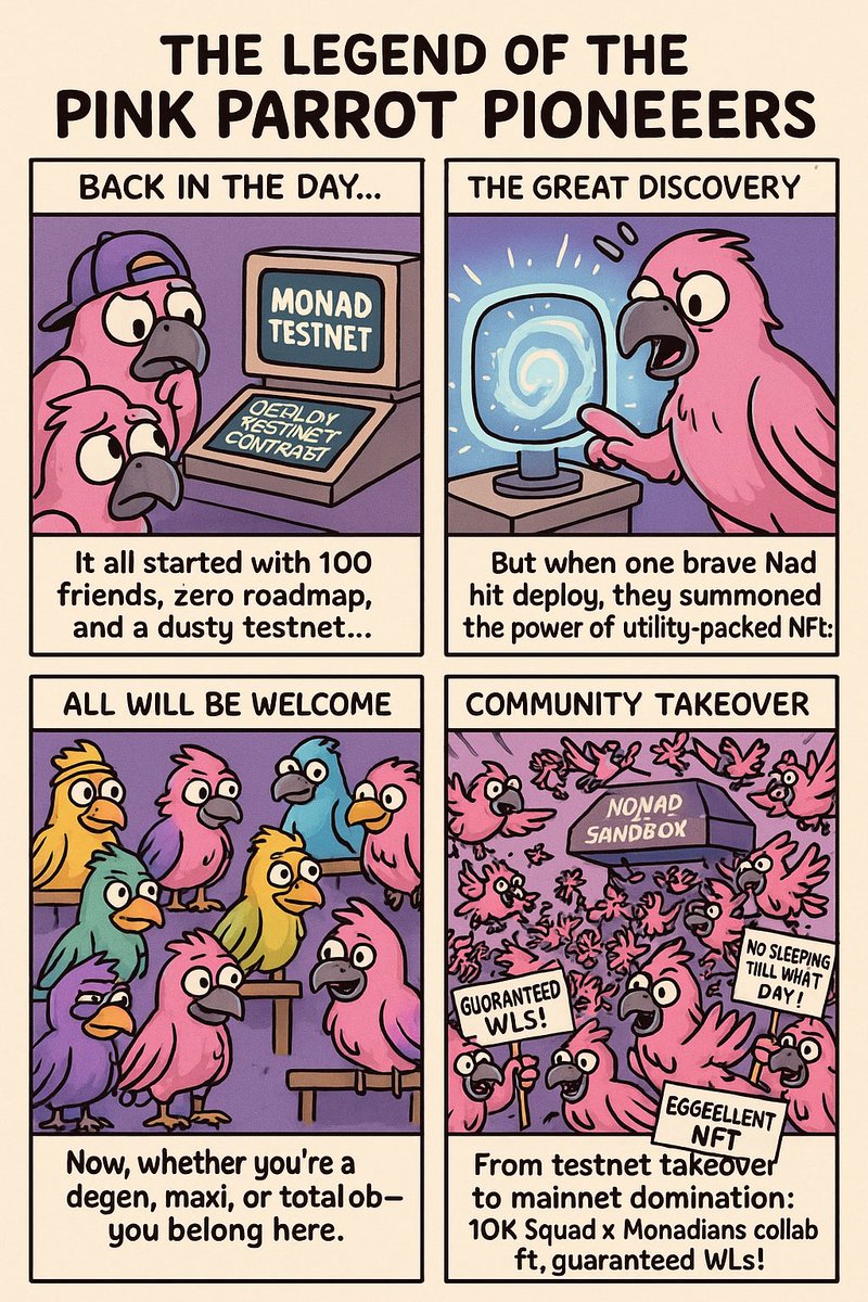 The origin story you didn’t know you needed…
From dusty testnets to guaranteed WLs, the Pink Parrot Pioneers built more than a squad—they built a movement.

@the10ksquad
#SquadGoal