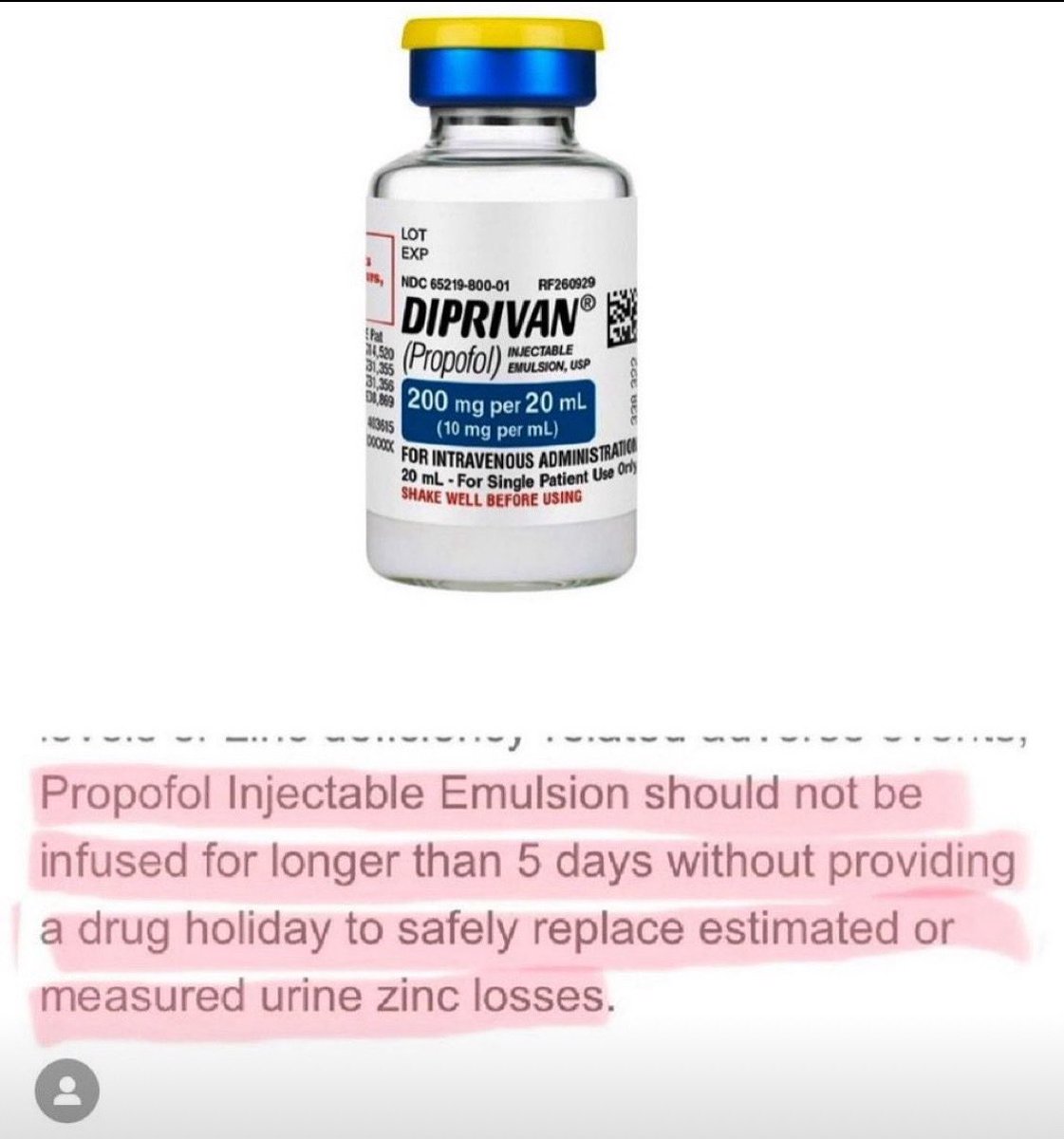 Paul_Wischmeyer's tweet image. ⚠️ Propofol leads to ⬆️ risk of ZINC deficiency via urine losses
Add this to #Propofol adverse effects:
- Propofol is Mitochondrial Toxin
- Mixed in omega-6 lipid
- Propofol associated w/ ⬆️ post-ICU weakness
- Cx of Propofol-infusion syndrome ☠️
We have better choices!
#FOAMcc…