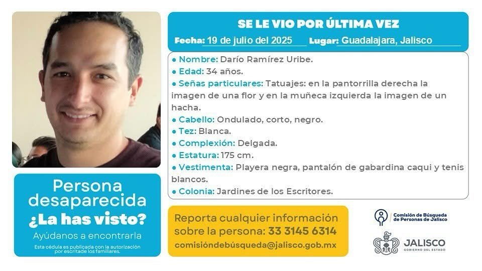 Observatorio universitario (@obucyt) on Twitter photo Apoyanos a ubicar a Darío Ramírez Uribe, hijo de un querido profesor de la <a href="/udg_oficial/">Universidad de Guadalajara</a>, quien se encuentra desaparecido. Cualquier información, por favor comunícate al 📲 33 3145 6314. Ayudemos a encontrar Darío 🙏🙏🙏 Apoyanos a ubicar a Darío Ramírez Uribe, hijo de un querido profesor de la <a href="/udg_oficial/">Universidad de Guadalajara</a>, quien se encuentra desaparecido. Cualquier información, por favor comunícate al 📲 33 3145 6314. Ayudemos a encontrar Darío 🙏🙏🙏