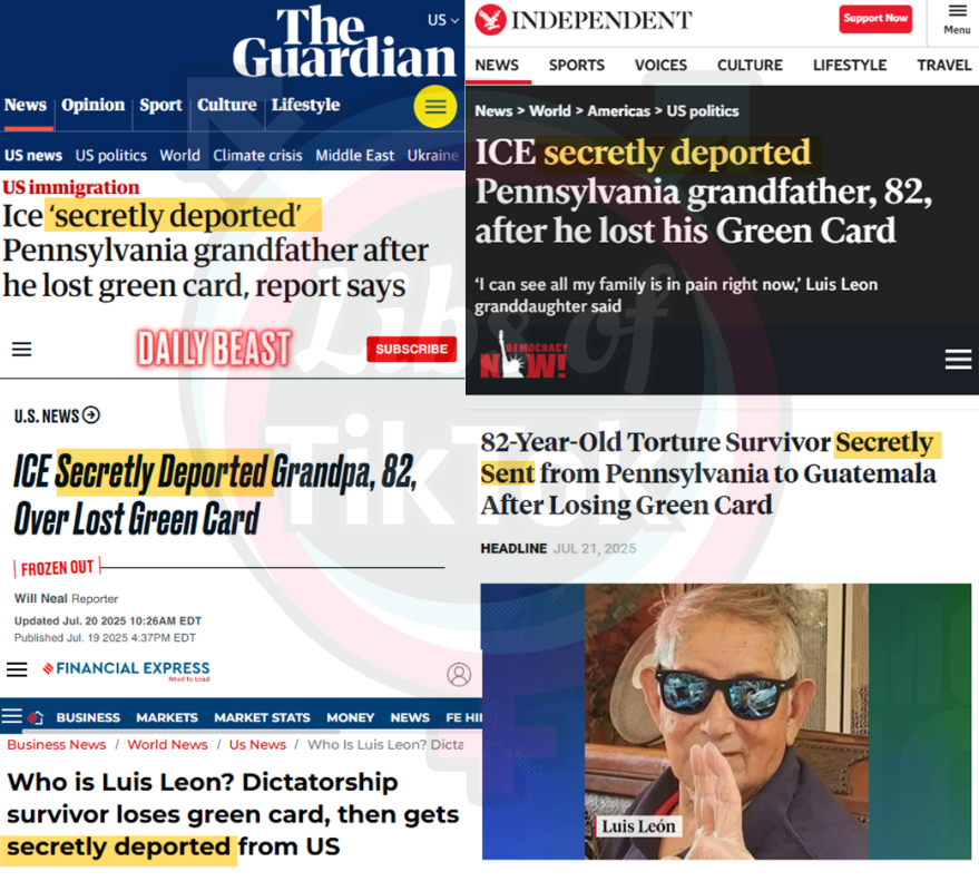 NEW MEDIA HOAX JUST DROPPED

The media claimed that an "82-year-old grandpa" was "secretly deported" by ICE, with some reporting that he died in ICE custody.

REALITY: He was NOT deported by ICE, and he did NOT die in ICE custody. He was found living in Guatemala.

All the media