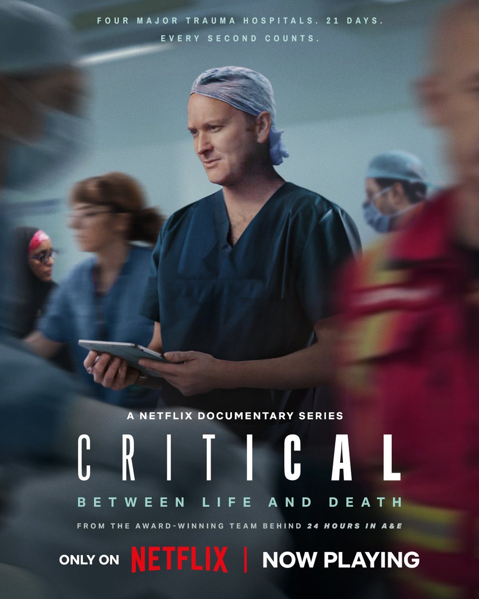 NetflixUK's tweet image. CRITICAL: BETWEEN LIFE AND DEATH is now playing.
This six-part docuseries goes over the shoulder and under the scalpel, with 40 cameras embedded for 21 days across the London Major Trauma System.