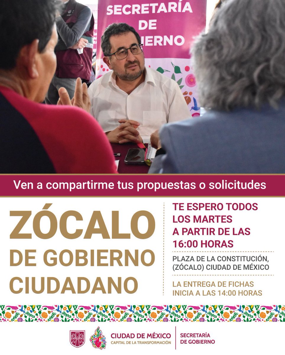 craviotocesar's tweet image. ¡Hoy es martes de #ZócaloCiudadano!
Te esperamos en la mesa de la @SeGobCDMX para escuchar de primera mano tus peticiones, propuestas e ideas.
Estas audiencias nos permiten mantener un diálogo cercano con la ciudadanía. 🤝
Ven, aquí te recibimos con gusto. 🙌🏼…