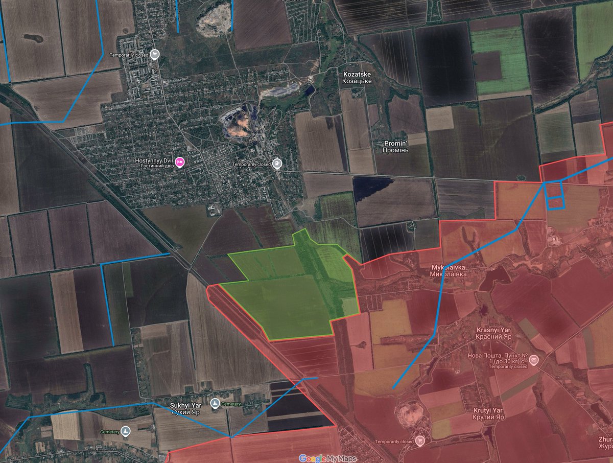 Kalibrated_Maps's tweet image. Russian forces have advanced south of Myrnohrad, Pokrovsk direction.