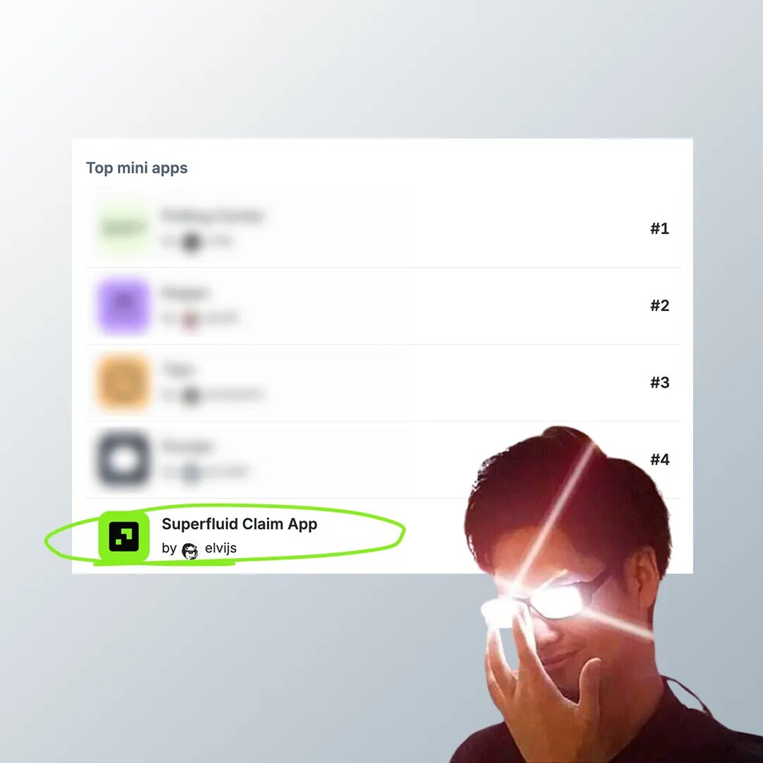 Superfluid_HQ's tweet image. 3000+ people now addicted to clicking mystery boxes daily.
Made it to the top 5 Farcaster apps!
Sending extra SUP-love to everyone who clicked their way here
🌊🟣