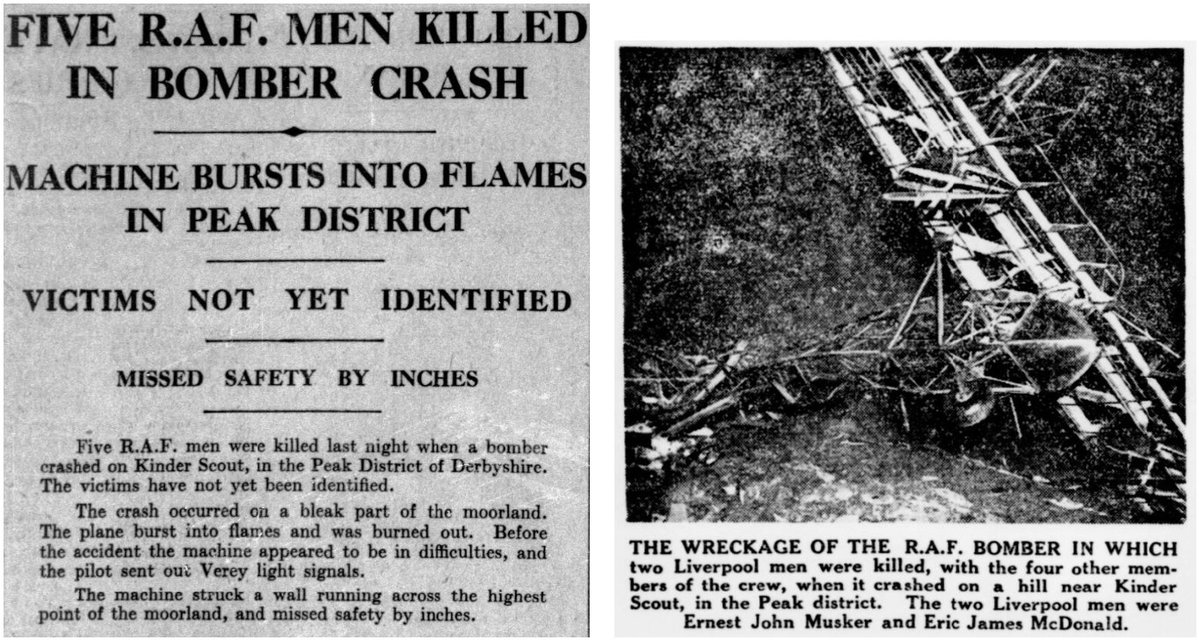 Liverpool1207's tweet image. #OTD - 1937: Two Liverpool men are amongst 5 killed when an RAF bomber crashes in the Peak District - Eric James McDonald and Ernest John Muskar