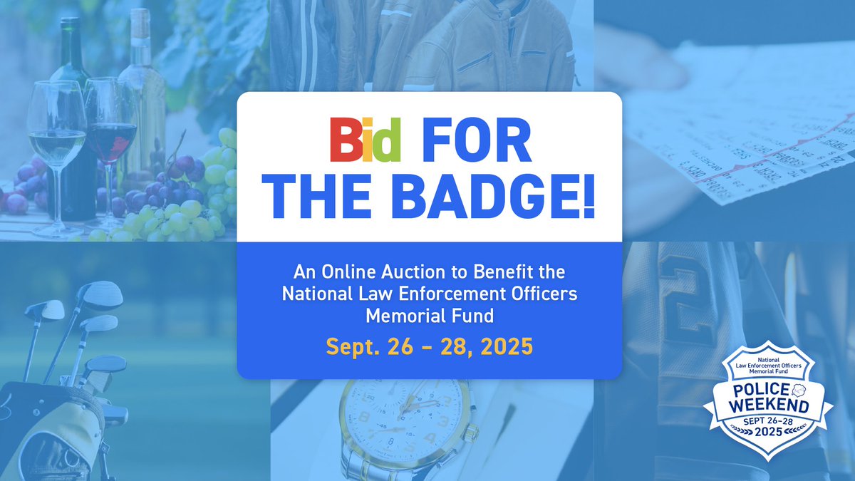 NLEOMF's tweet image. Donate an item to our online auction!
Help the NLEOMF make this year’s Police Weekend a success by donating unique experiences and memorabilia. All proceeds benefit our mission, and donations are tax-deductible. The deadline is August 1.
Donate an item: bit.ly/4lnH7V1