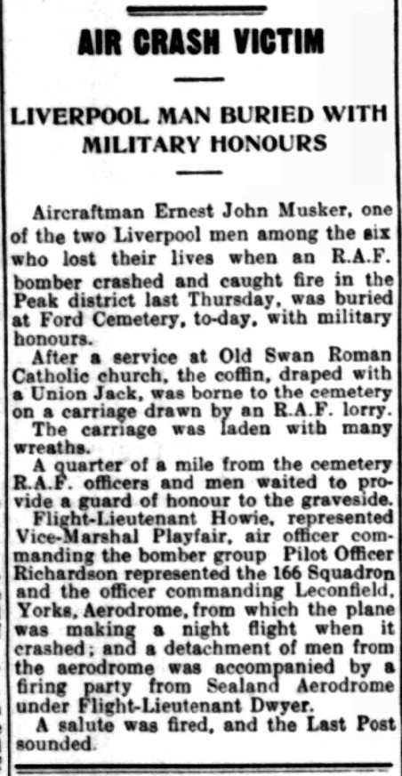 Liverpool1207's tweet image. #OTD - 1937: Two Liverpool men are amongst 5 killed when an RAF bomber crashes in the Peak District - Eric James McDonald and Ernest John Muskar
