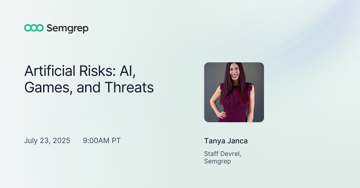 semgrep's tweet image. 🎮 @shehackspurple tomorrow, July 23rd at 9:00 AM PT, for a practical conversation on how to integrate AI into game design safely and responsibly without compromising creativity or control.
🔍 What you’ll learn:
🧠 Common risks and ethical pitfalls in AI-powered game development…