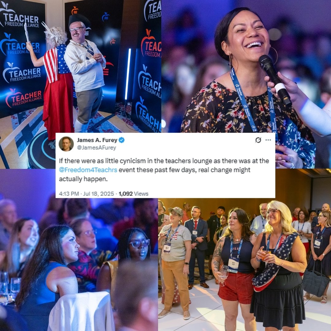 Freedom4Teachrs's tweet image. Last week at the 2025 Teacher Freedom Summit, we saw what’s possible when educators lead with conviction. No cynicism, no excuses. Just clarity, courage, and a commitment to real change.