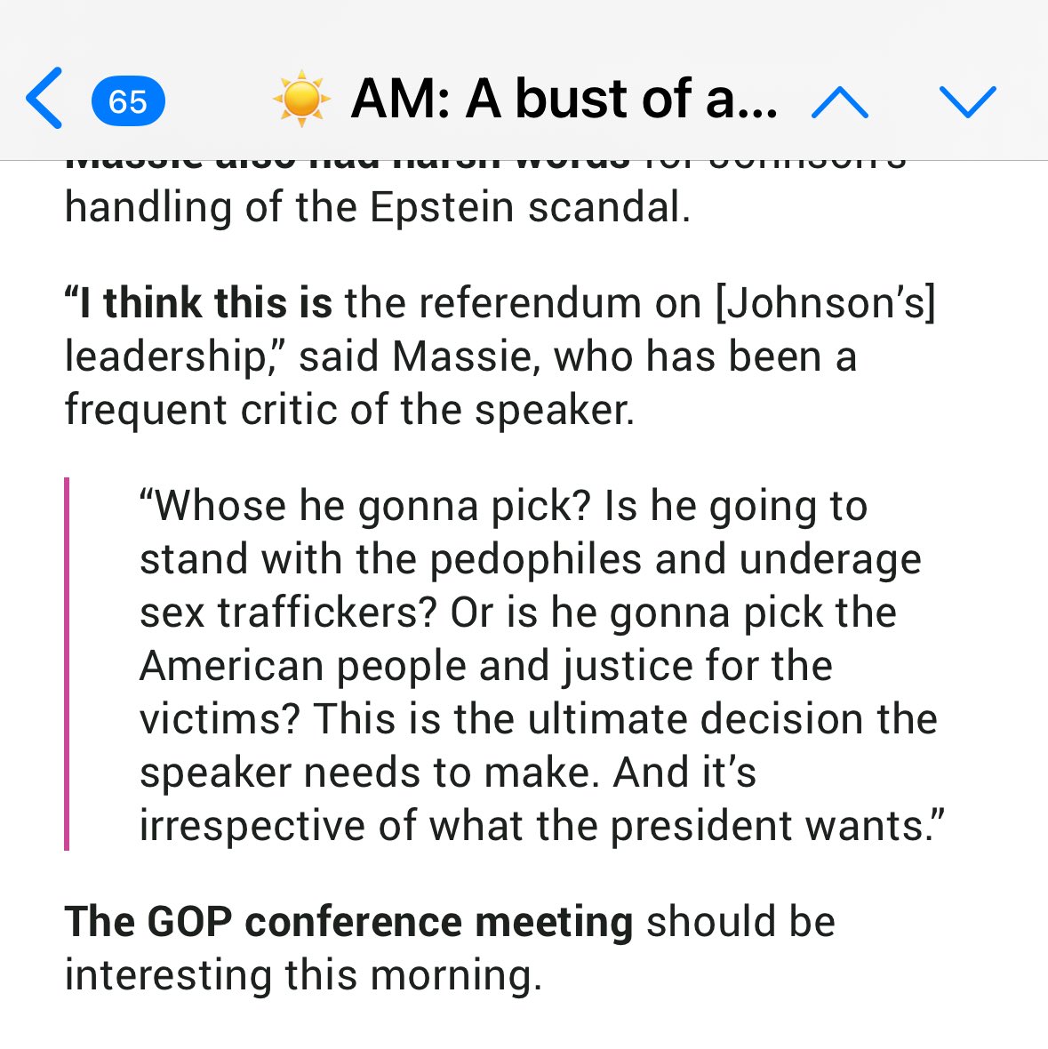 RepJayapal's tweet image. Great quote from @RepThomasMassie. Agree or disagree on his positions but he’s one of the very few who is willing to vote his values and not bow down to the cult of Donald Trump.