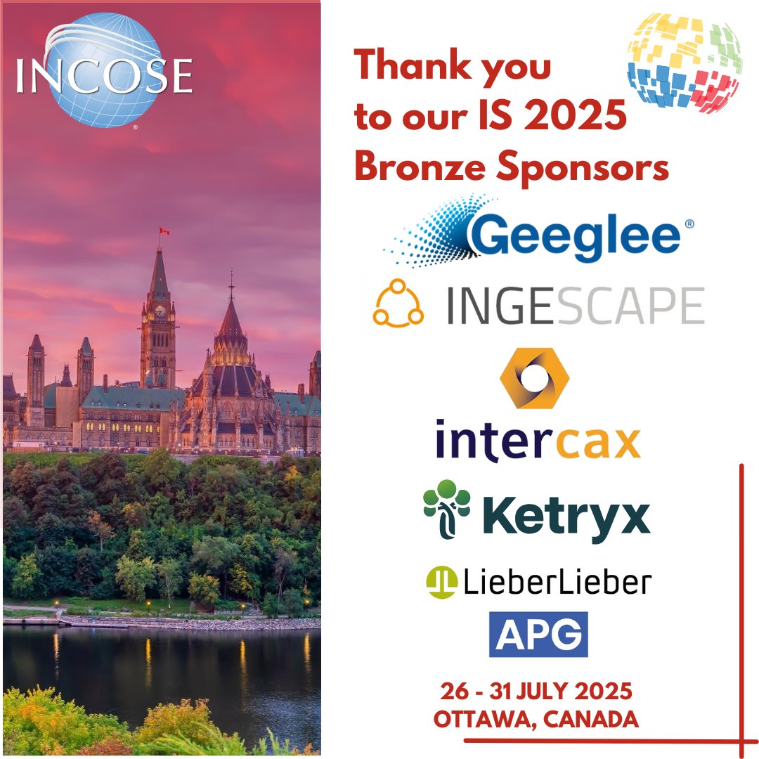 incose_org's tweet image. Huge thanks to our Bronze Sponsors for #INCOSEIS 🙌 Find them all in the Exhibit Hall or on the symposium Virtual Platform. There’s still time to register for in-person and virtual attendance! bit.ly/4jJfzcp