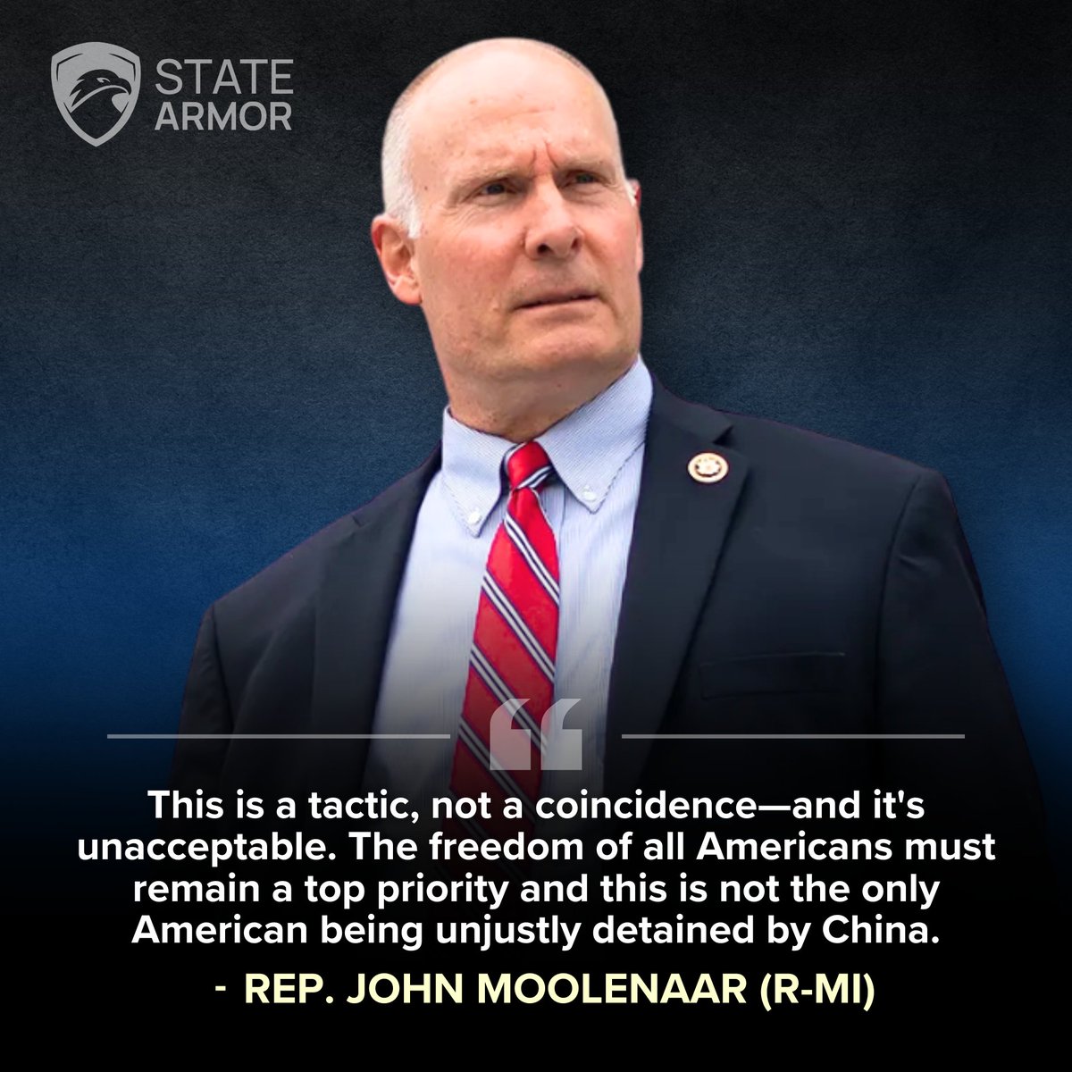 StateArmor's tweet image. The Chinese people are the first and greatest victims of the CCP.
@RepMoolenaar, chair of the @committeeonccp, says he is "gravely concerned by what appears to be another case of CCP hostage diplomacy” amid China’s confinement of a Chinese-American man who works for the U.S.…