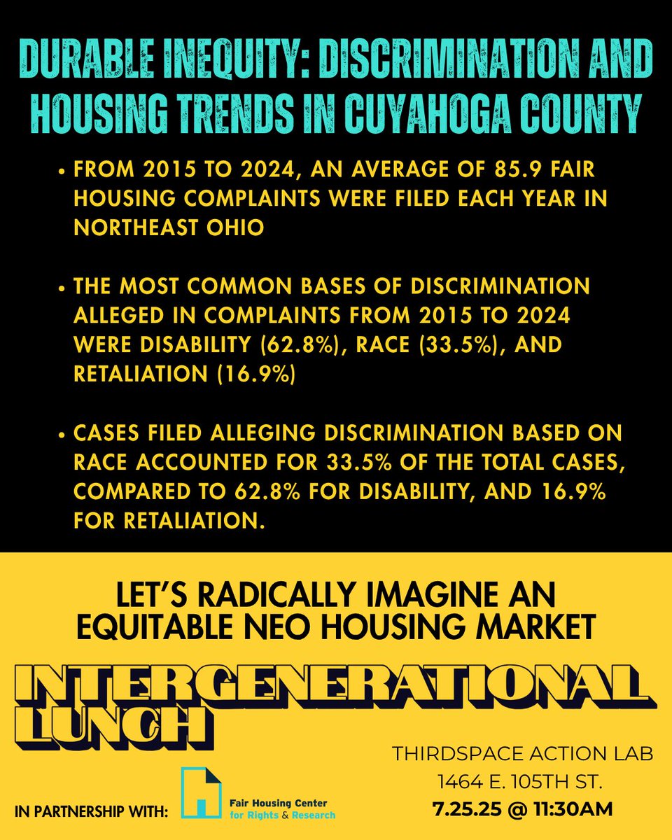 housingcenter's tweet image. Join us this Friday for @3rdSpaceCLE's next IG Lunch, where we'll be talking all things housing discrimination, and how we can work to make housing more fair and equitable right here in Northeast Ohio. No RSVP needed - we hope to see you there!