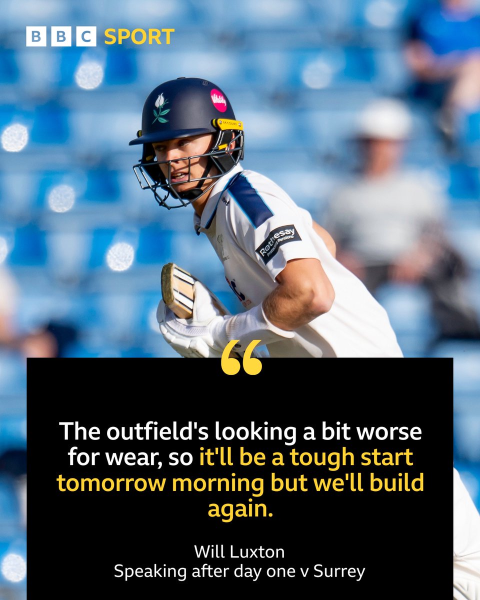 BBCWYS's tweet image. 🗣️ "It's a lovely place to bat."
Will Luxton speaks after Yorkshire end day one 282-4 against Surrey at Scarborough in the County Championship.
Listen 👉 bbc.in/44VWFsg
#YCCC | #BBCCricket