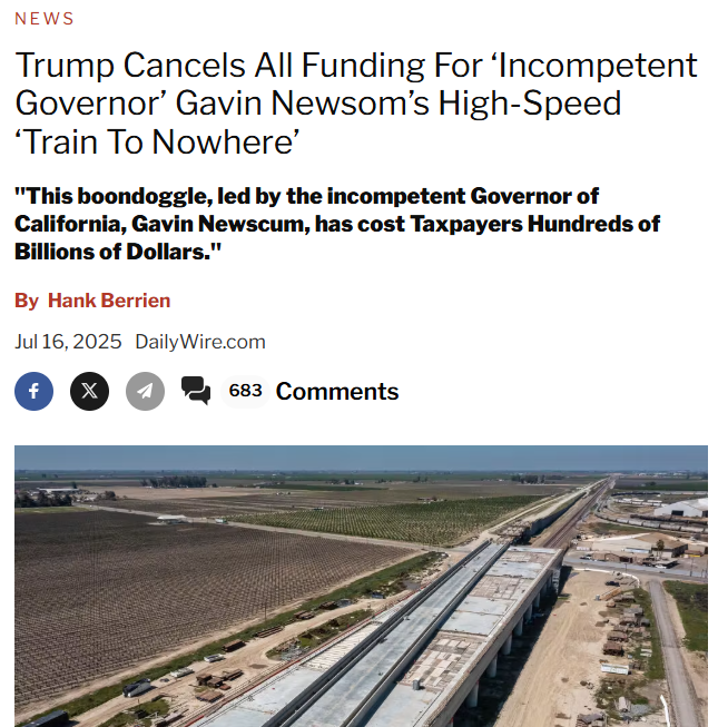 azfec's tweet image. ICYMI: California elites wanted $536 million in federal taxpayer $$ to fund their disastrous bullet train project that wasted BILLIONS to "address equity issues" and "confront climate change."
President Trump went to bat for taxpayers and shut them DOWN.
No more waste and…