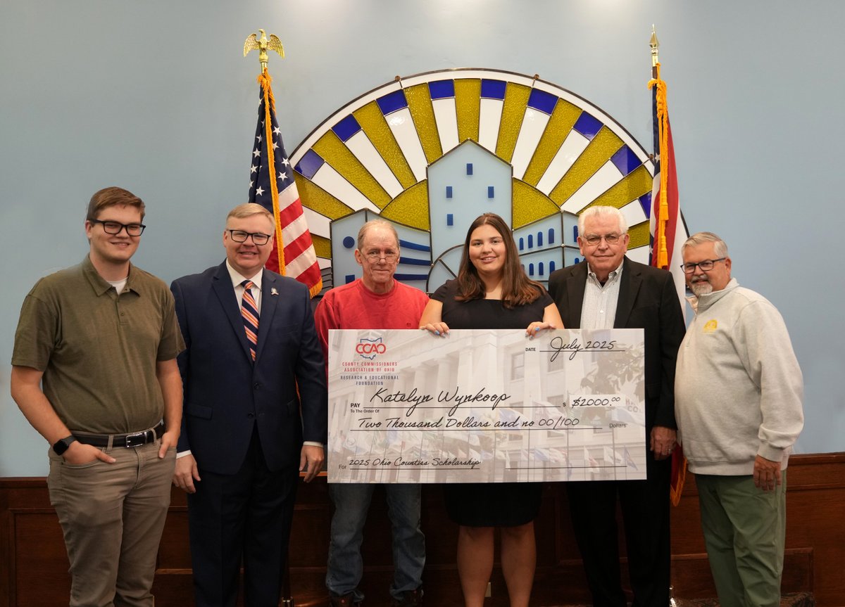 Congrats to Fairfield County’s Katelyn Wynkoop, a Bloom-Carroll grad, on receiving the 2025 Ohio Counties Scholarship for the Central District! 

Pictured: Dillon Wynkoop, Steve Caraway, Katelyn, and Commissioners Steve Davis, Dave Levacy &amp; Jeff Fix.