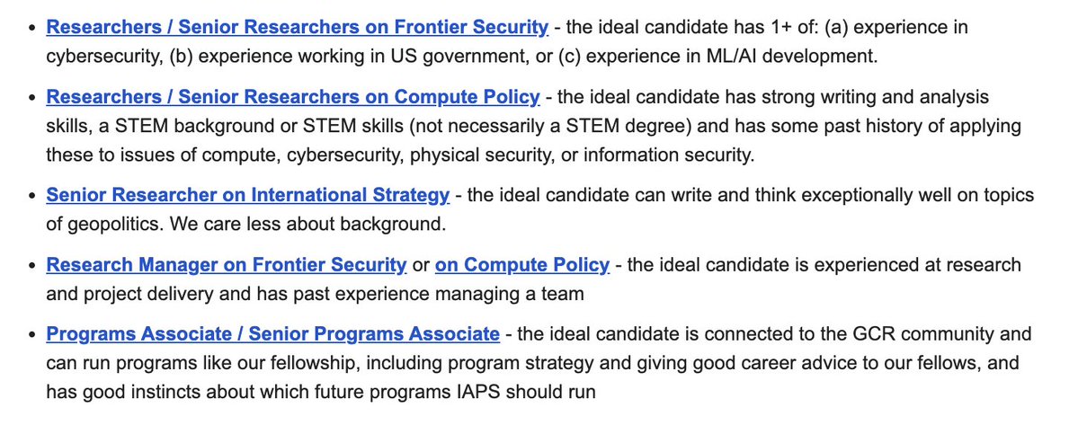 hamandcheese's tweet image. Institute for AI Policy and Strategy is hiring for a bunch of cool roles. They're open to international candidates and can hire in most countries.
iaps.ai/careers